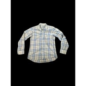 Steven Alan Shirt Mens Medium Blue Cream Plaid Flannel Button Up Made in USA